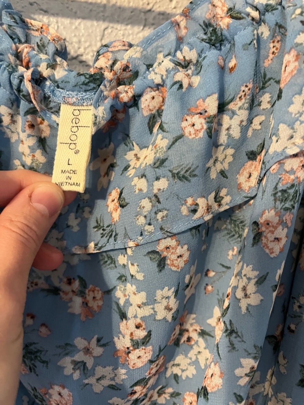 BeBop Boutique Light Blue Floral Spring Ruffle Tie-Waist Mini Dress - Picture 2 of 4